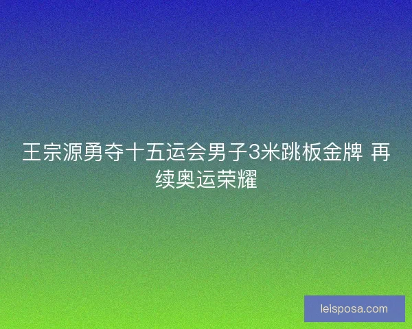 王宗源勇夺十五运会男子3米跳板金牌 再续奥运荣耀 王宗源勇夺十五运会男子3米跳板金牌 再续奥运荣耀